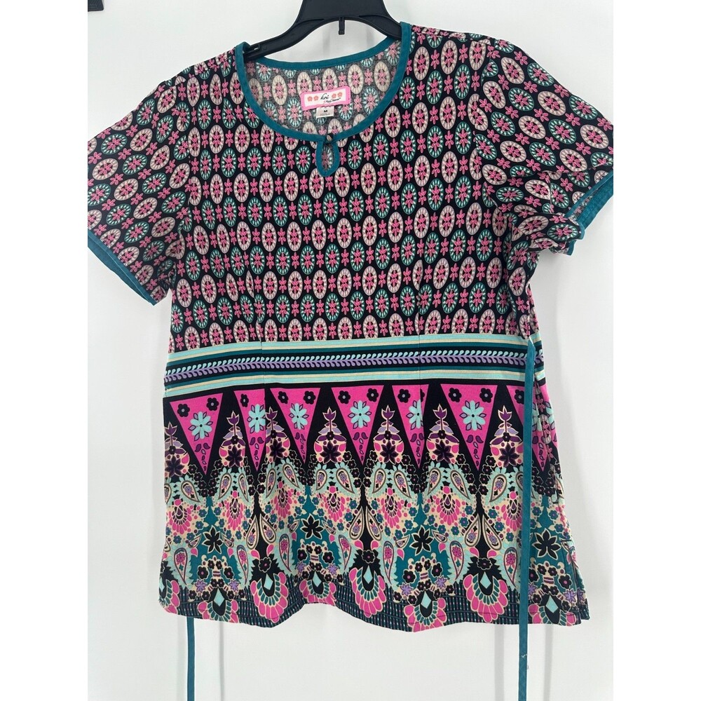 KOI Womens Print Scrub Tops Bundle Size M Floral Boho Keyhole Mock Wrap